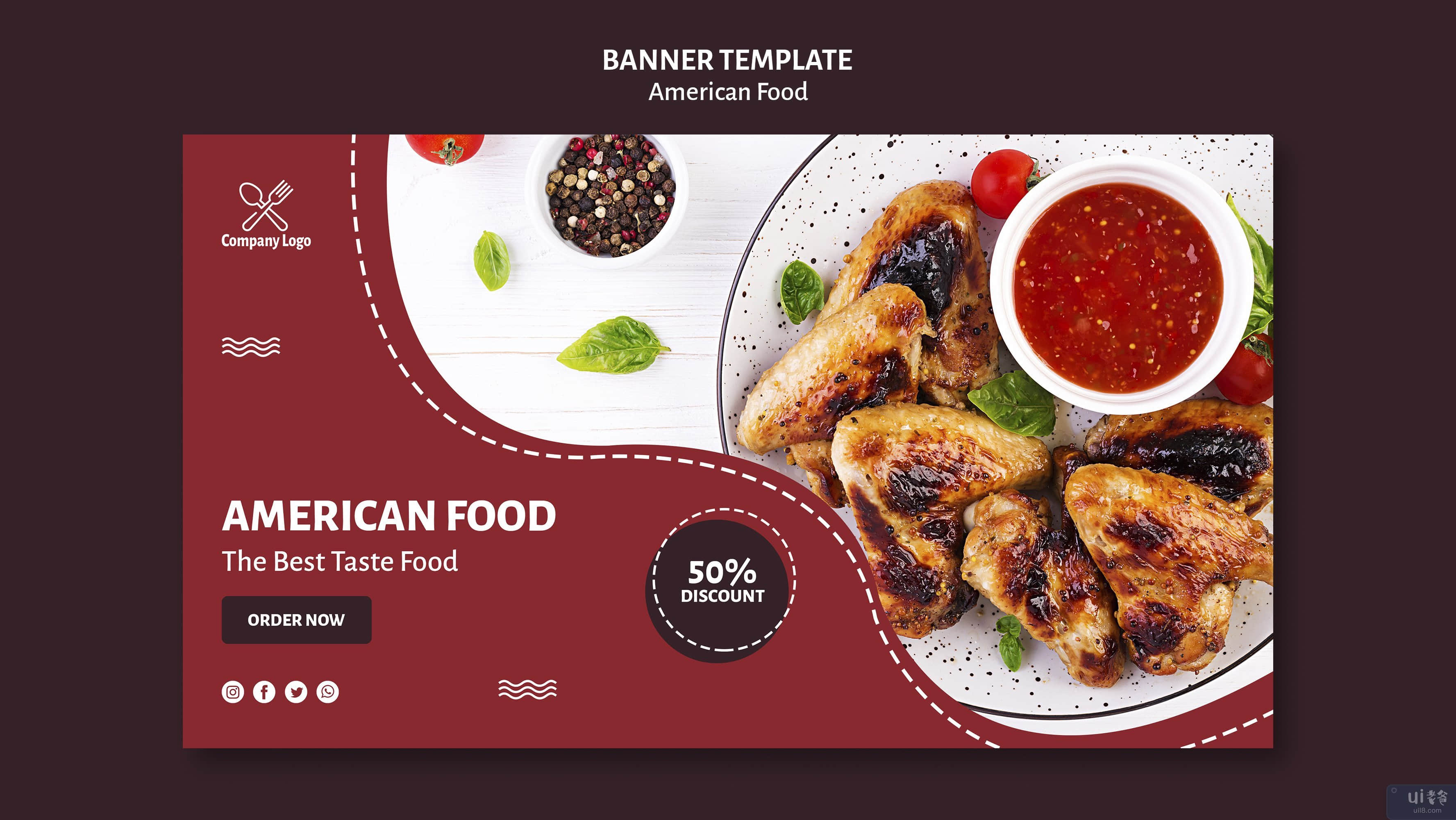 横幅模板美国食品(Banner Template American Food)插图