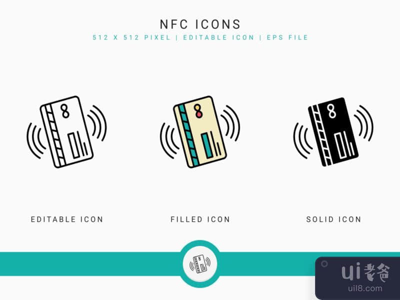 NFC icons set vector illustration with solid icon line style
