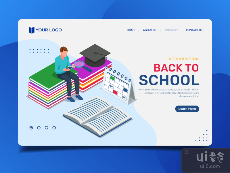 Student sit and reading books. - Landing page illustration template