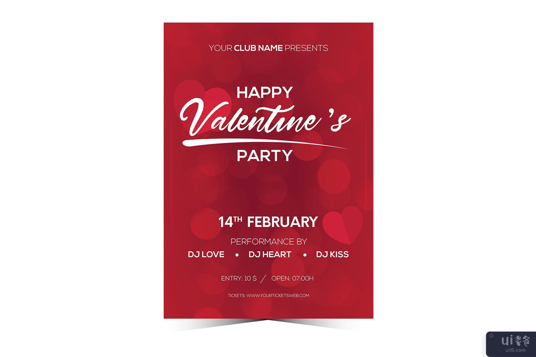情人节派对传单 5 EPS 文件 2 月 14 日(Valentines Party Flyer 5 EPS Files 14th February)插图2