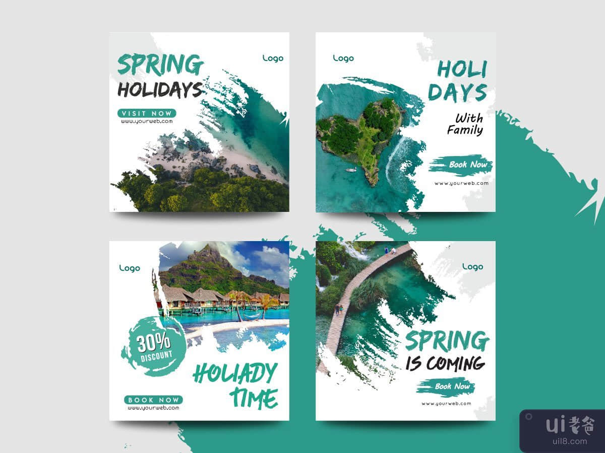 旅游、假期、假期的社交媒体设计模板集(Social Media Design Template Set for Tour, Vacation, Holiday)插图