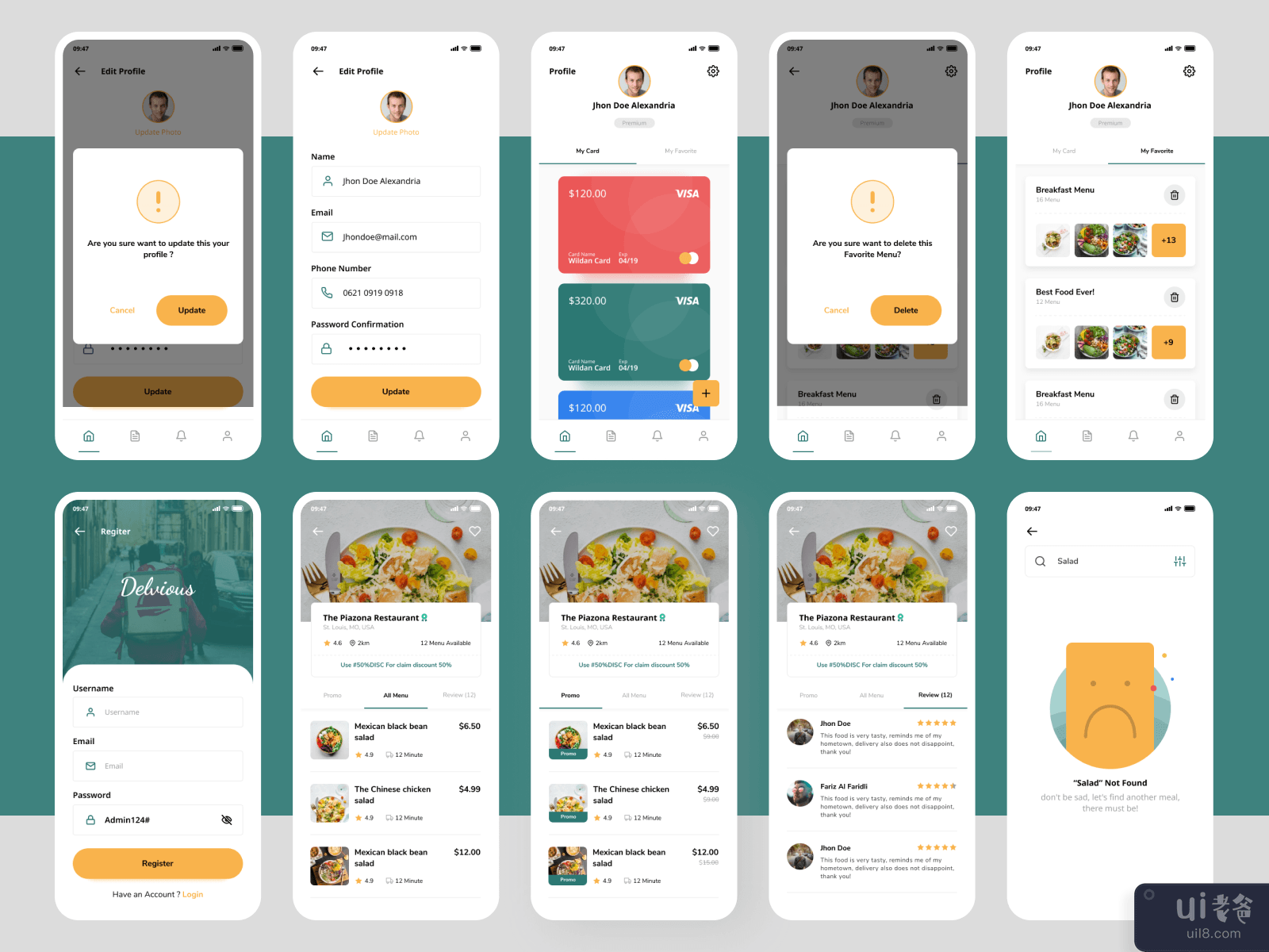 Delvious - 送餐应用 UI-Kit(Delvious - Food Delivery App UI-Kit)插图1