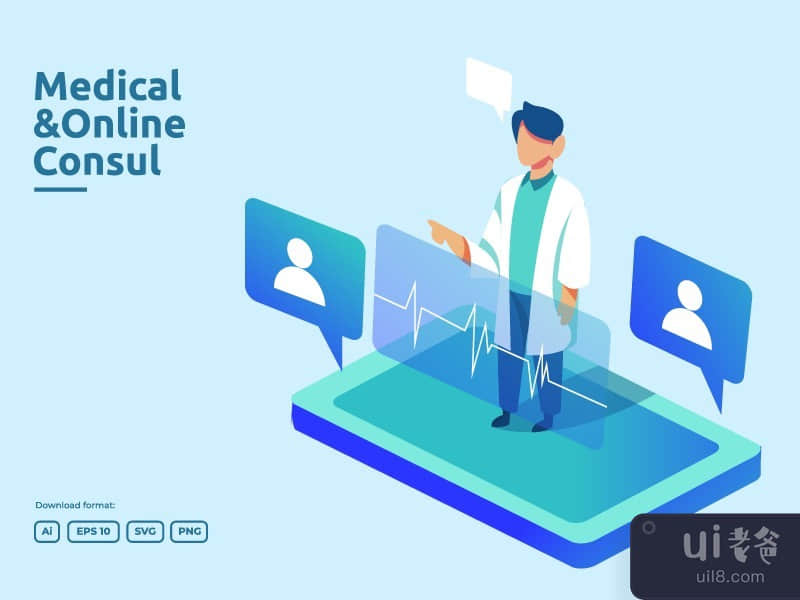 online health care service and medical advice illustration concept