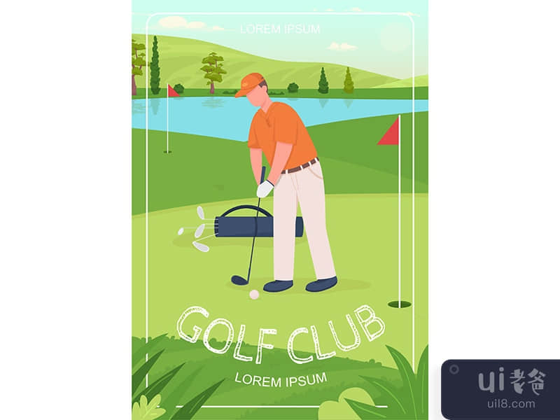 Golf club poster flat vector template