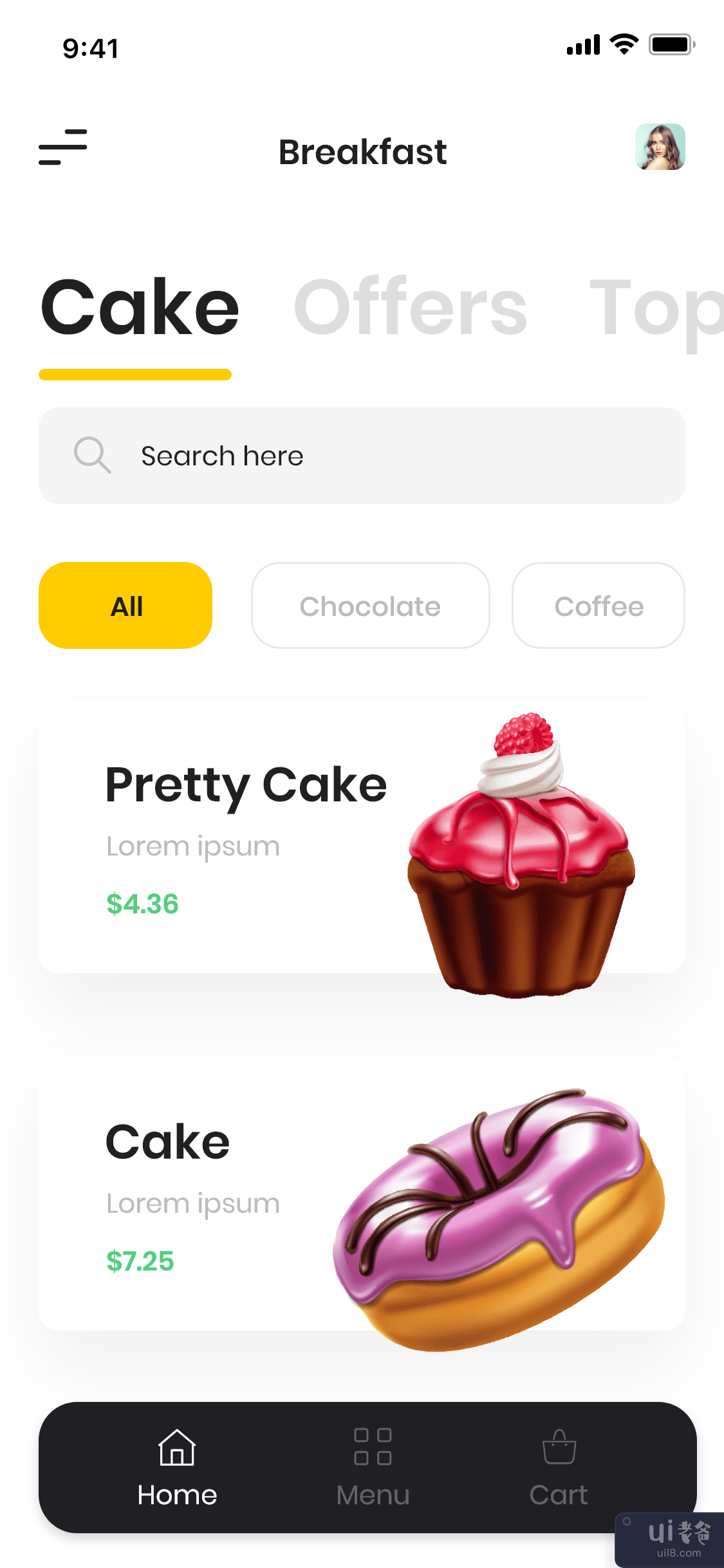 蛋糕店应用程序界面(Cake Shop App UI)插图