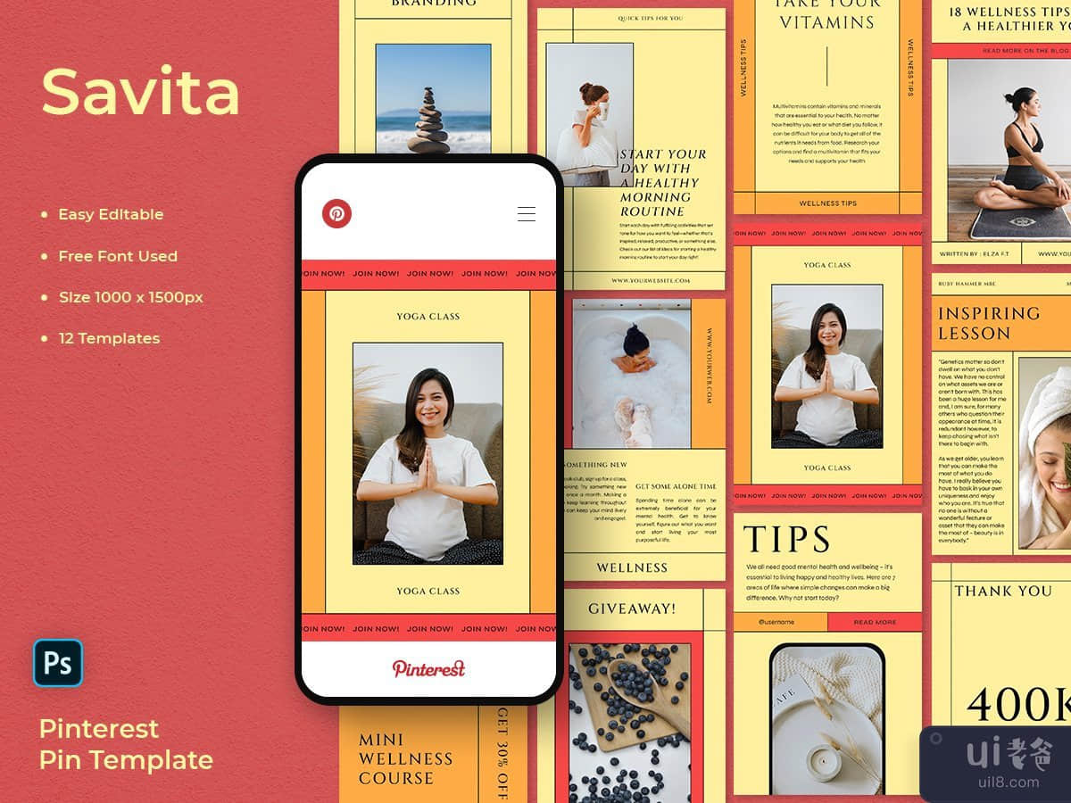 Savita - Wellness Pinterest Pin Template