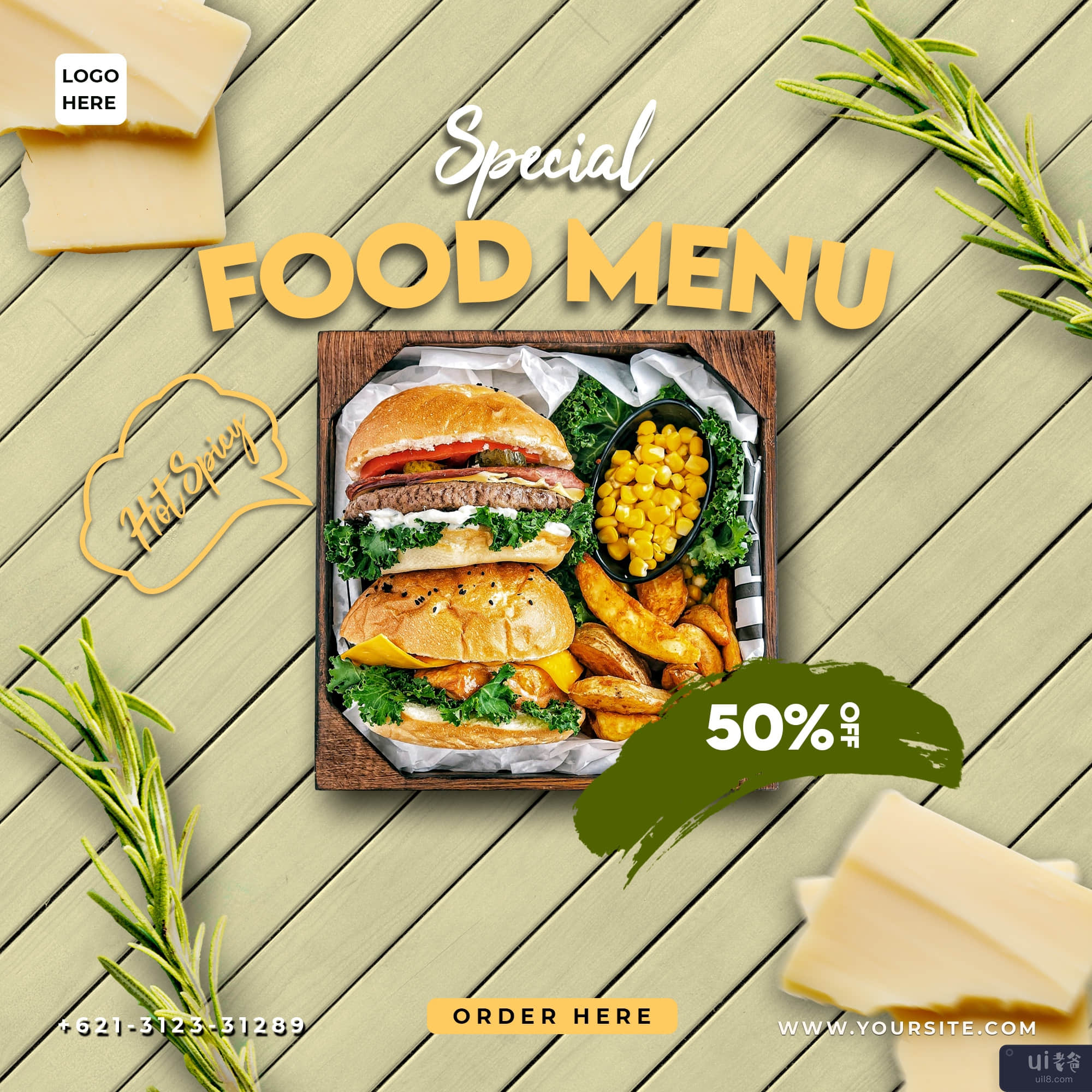 美味的食物社交媒体推广横幅模板(Delicious Food Social Media Promotion Banner Template)插图