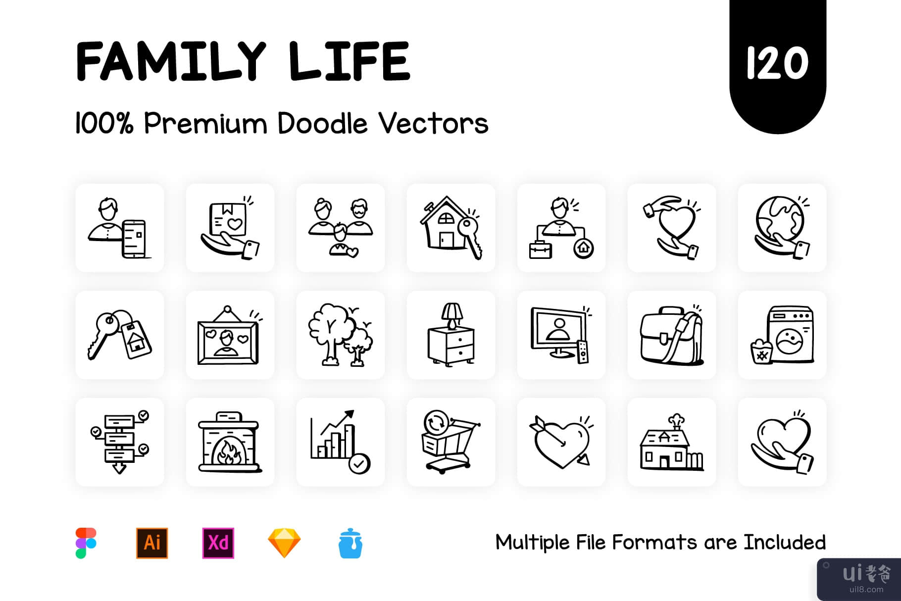 120家庭生活图标(120 Hand Drawn Family Life Icons)插图7