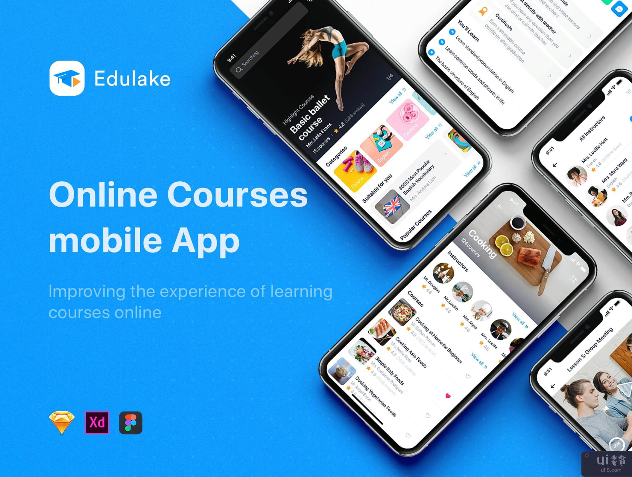 Edulake - Figma 的在线课程移动 UI 套件(Edulake - Online Course mobile UI Kit for Figma)插图2
