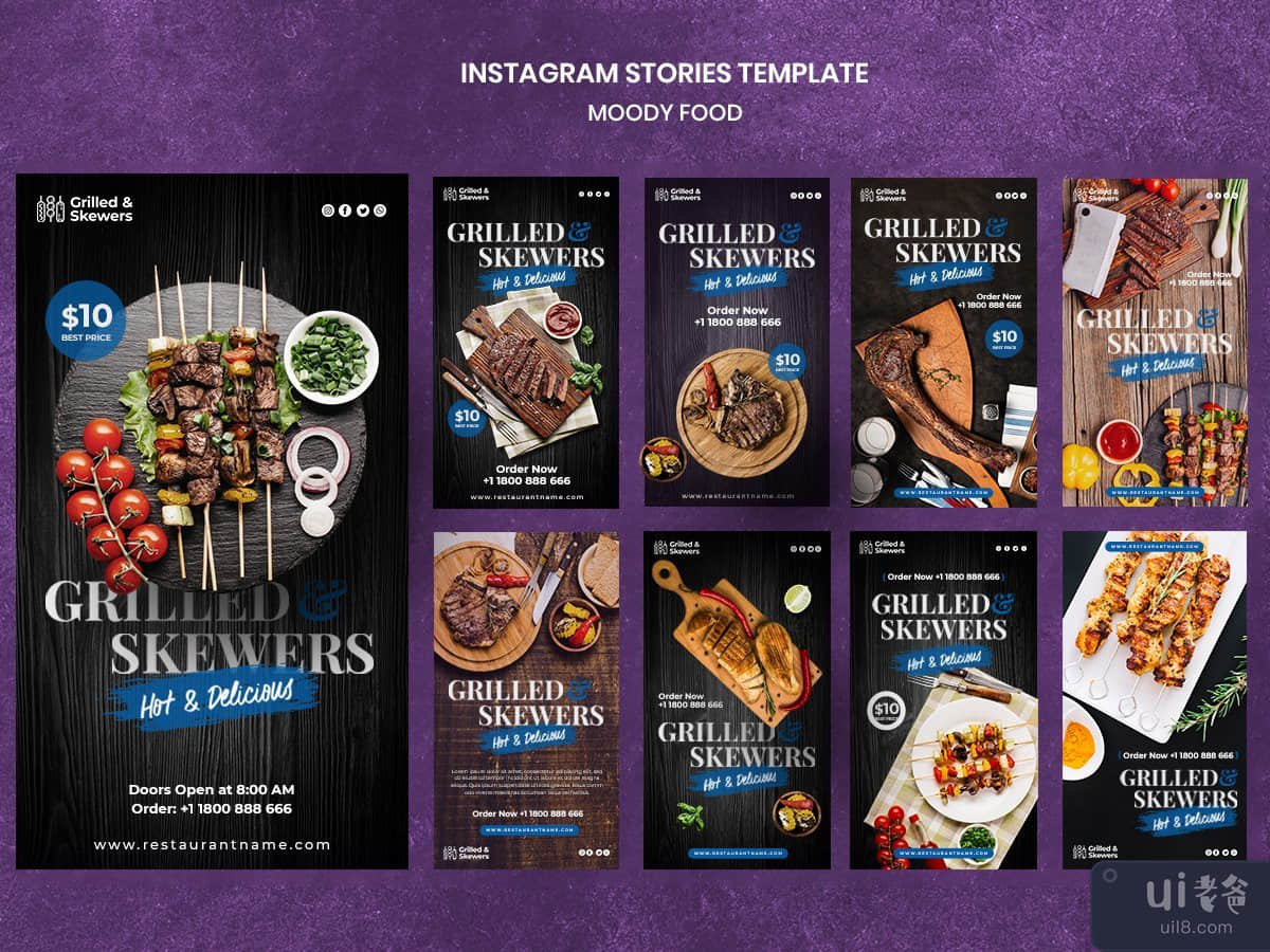 烤串餐厅 instagram 故事模板免费 Psd(Grilled skewers restaurant instagram stories template Free Psd)插图10