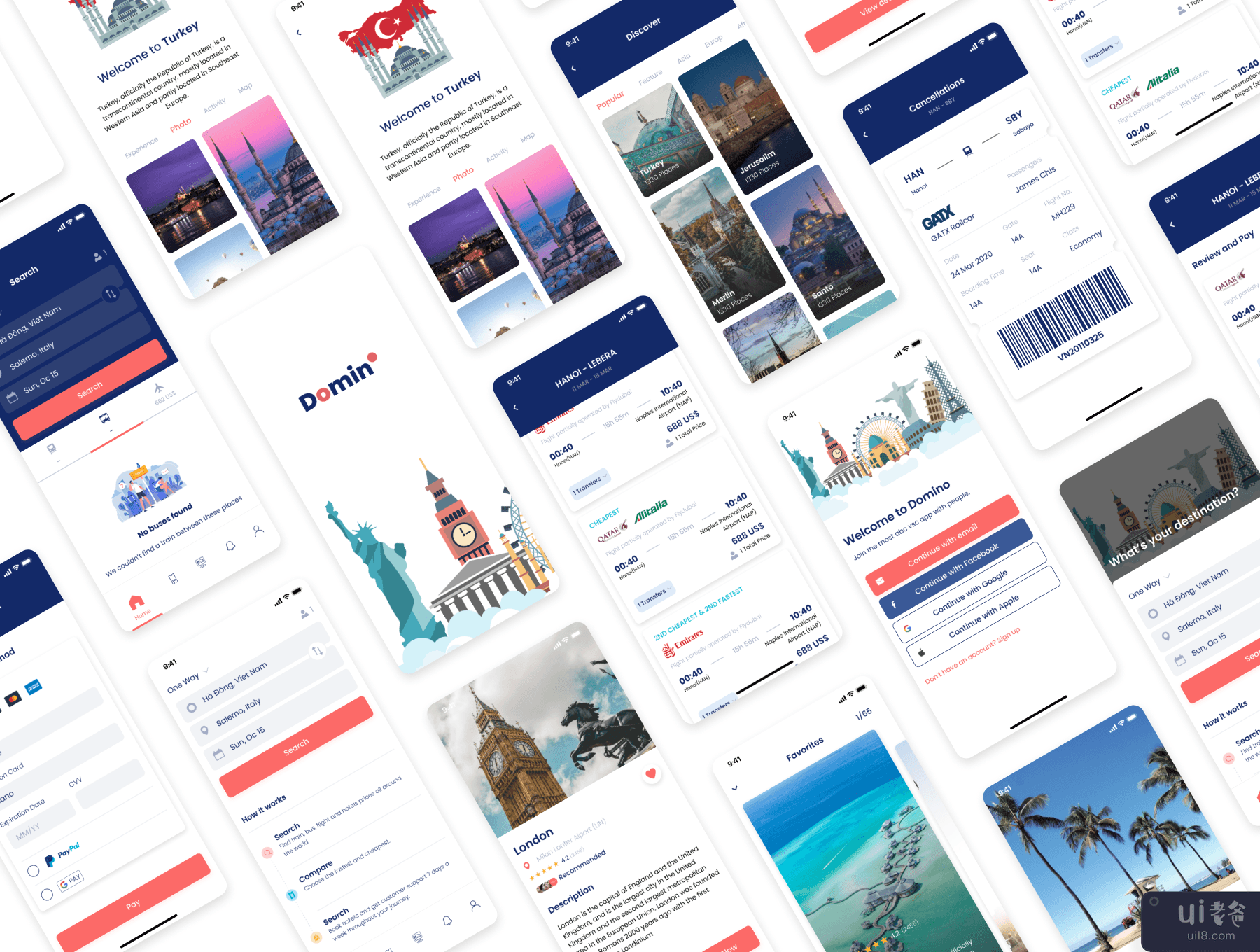 Domino - 旅行订票应用程序 UI 套件(Domino - Travel Booking Ticket App UI Kit)插图2