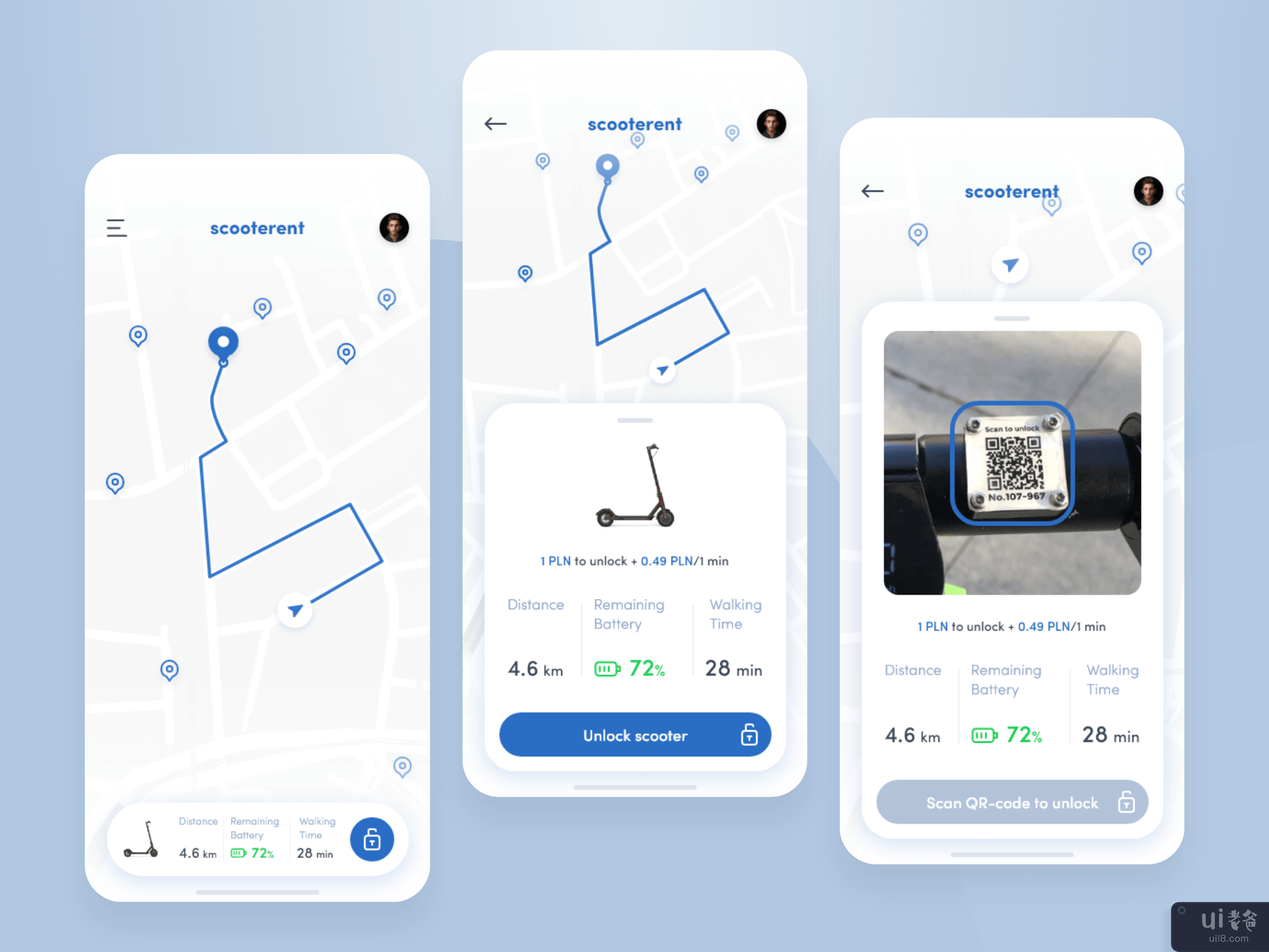 滑板车租赁 iOS 应用程序概念(Scooter Rent iOS App Concept)插图