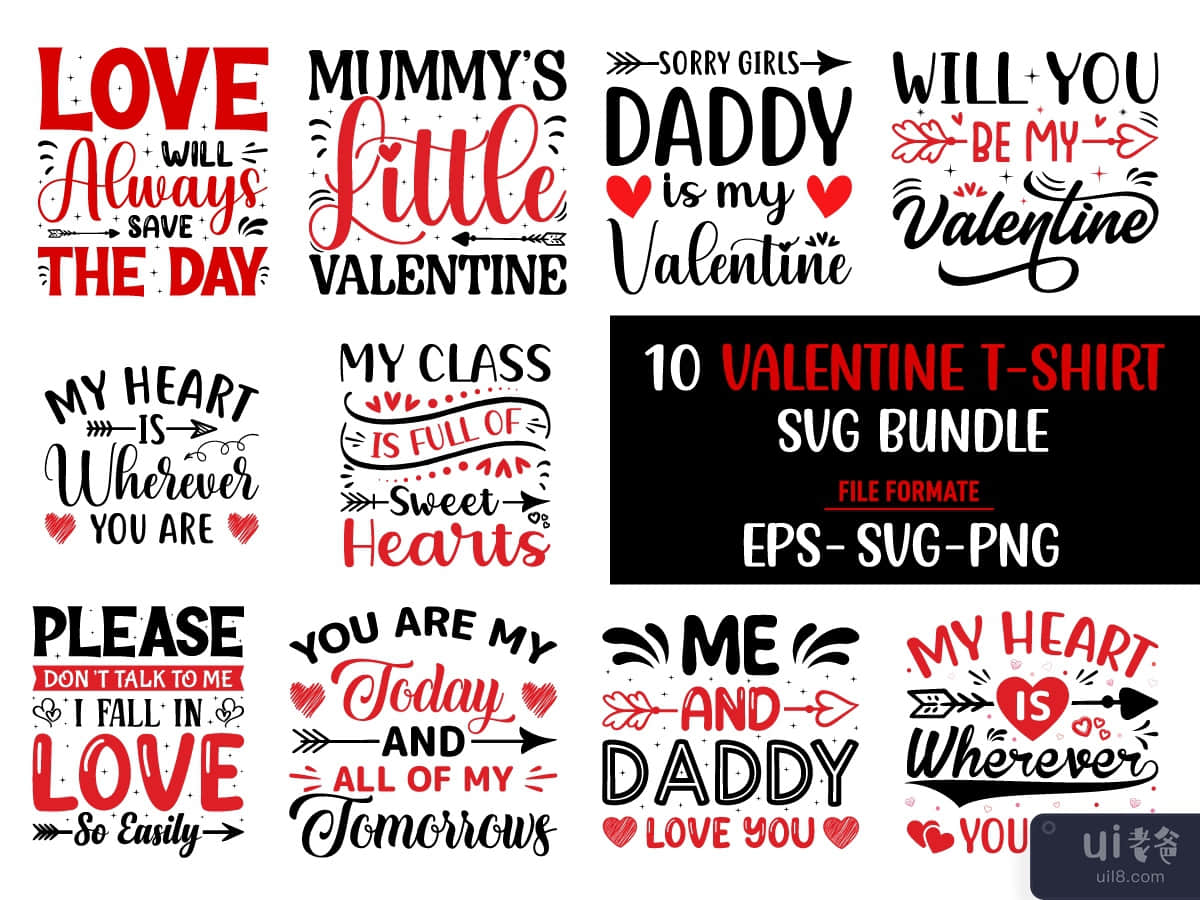 情人节 t 恤设计 svg 包(valentine's day t-shirt design svg bundle)插图