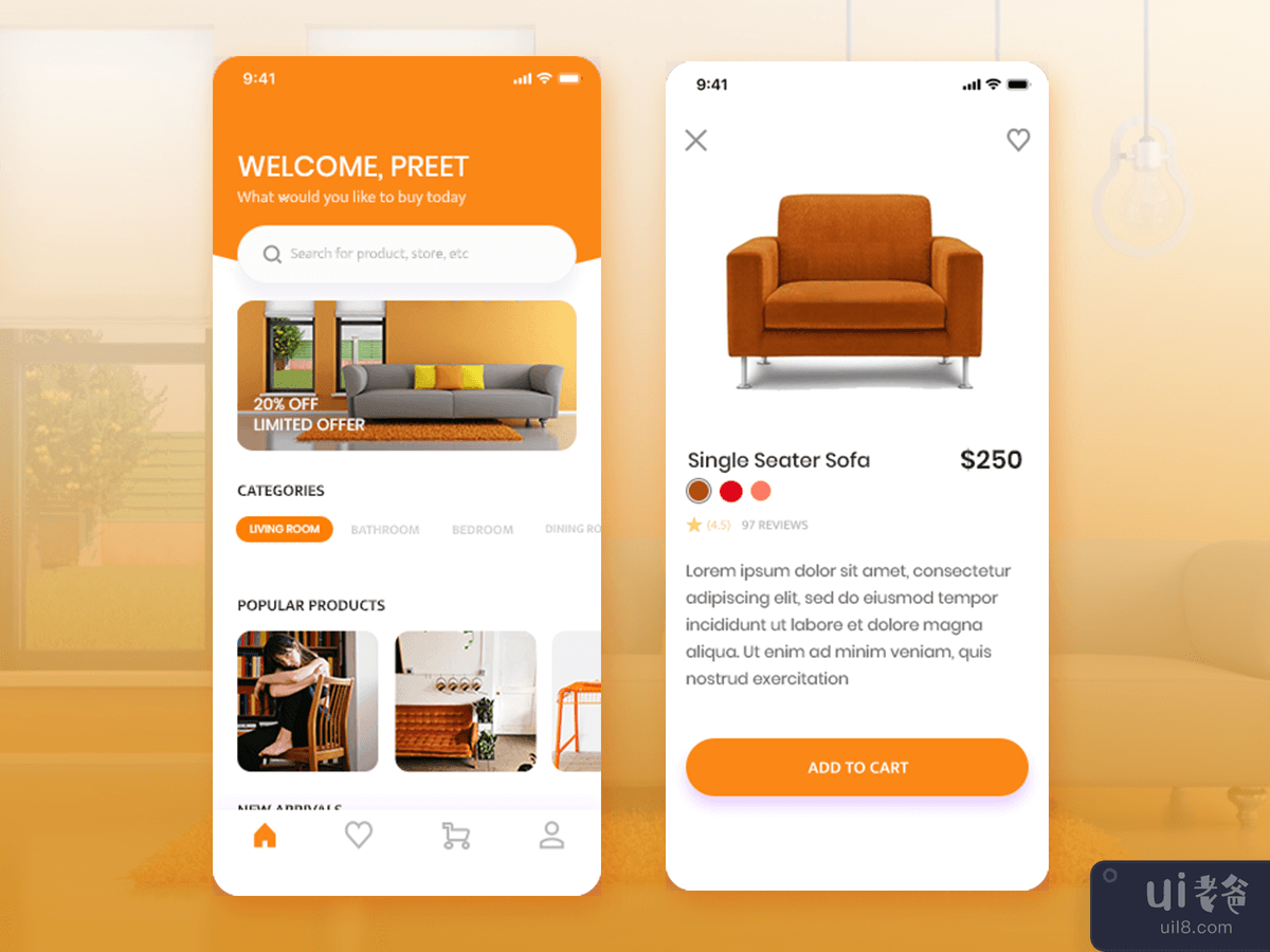 家具应用程序屏幕(Furniture App Screens)插图