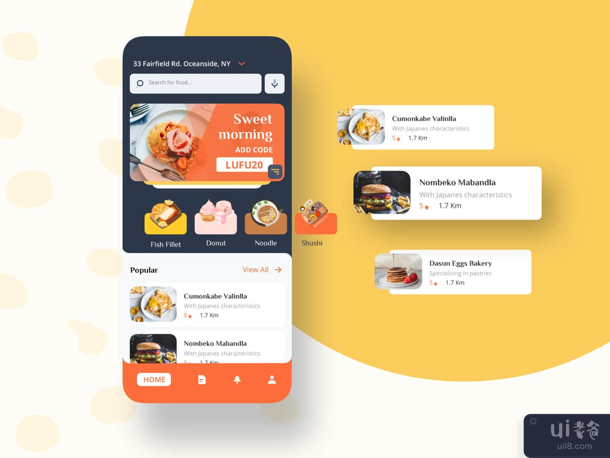 Home screen for Mobile UI Food Application
