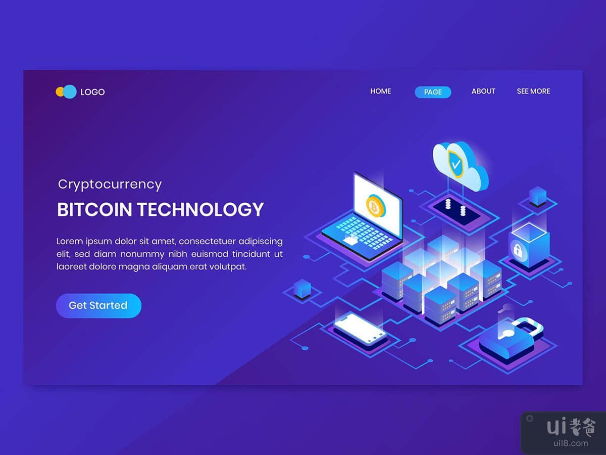 Isometric Bitcoin Technology Landing Page