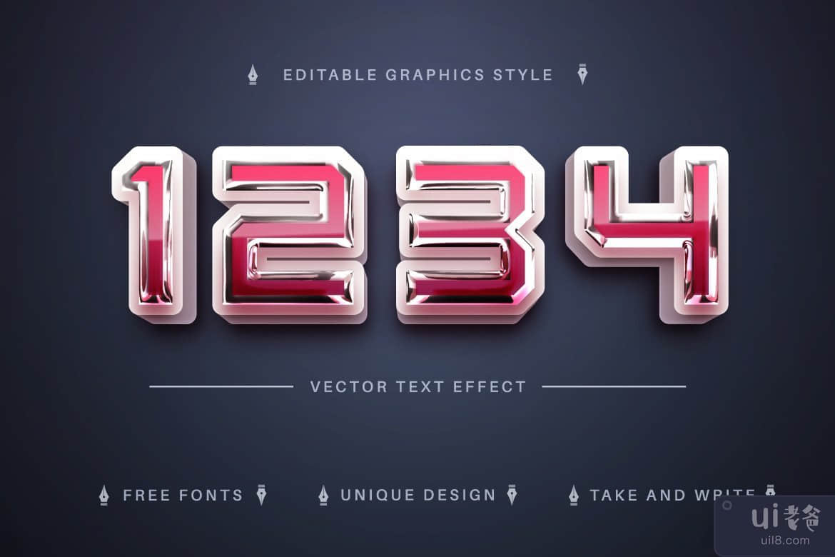 逼真的 3D - 可编辑的文本效果，字体样式(Realistic 3D - Editable Text Effect, Font Style)插图1