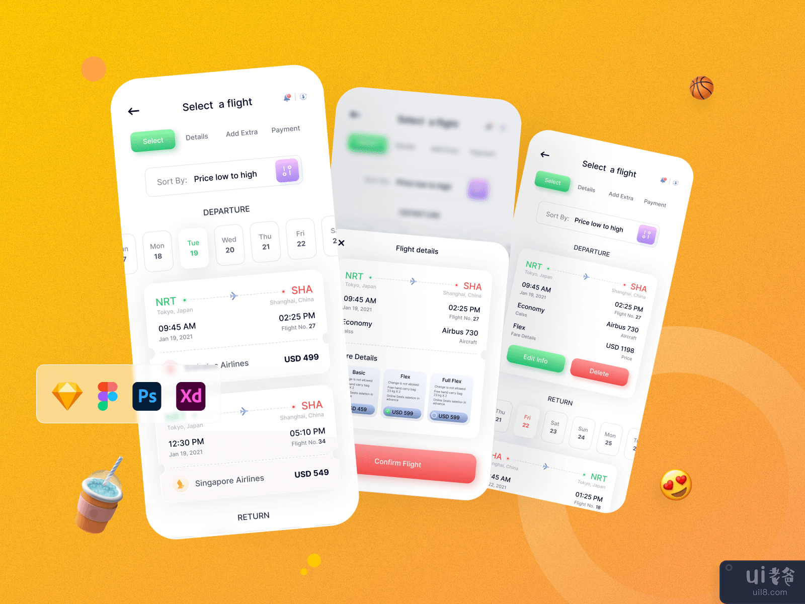 订票 UI 套件 - VOL.5 - Flybook(Ticket booking UI Kit - VOL.5 - Flybook)插图