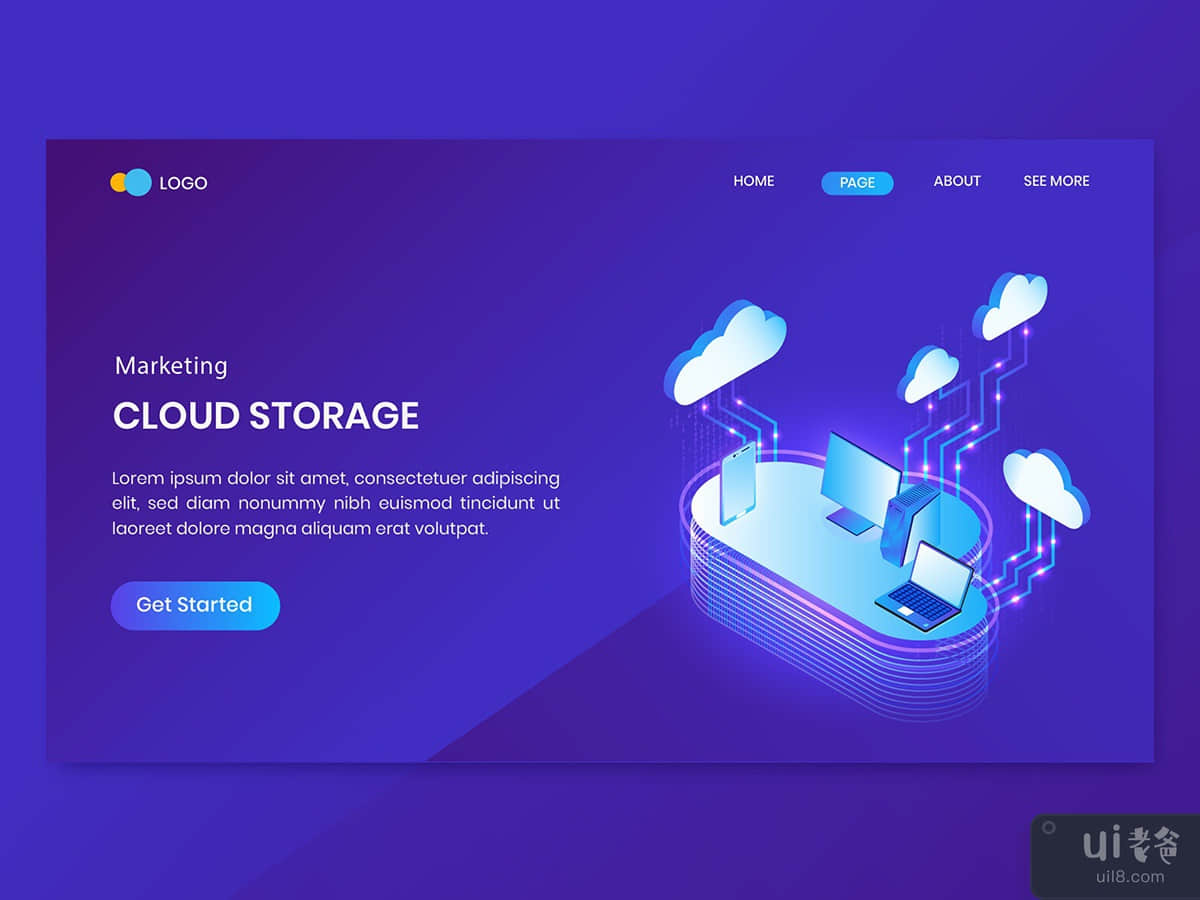 Cloud Storage Isometric Concept Landing Page