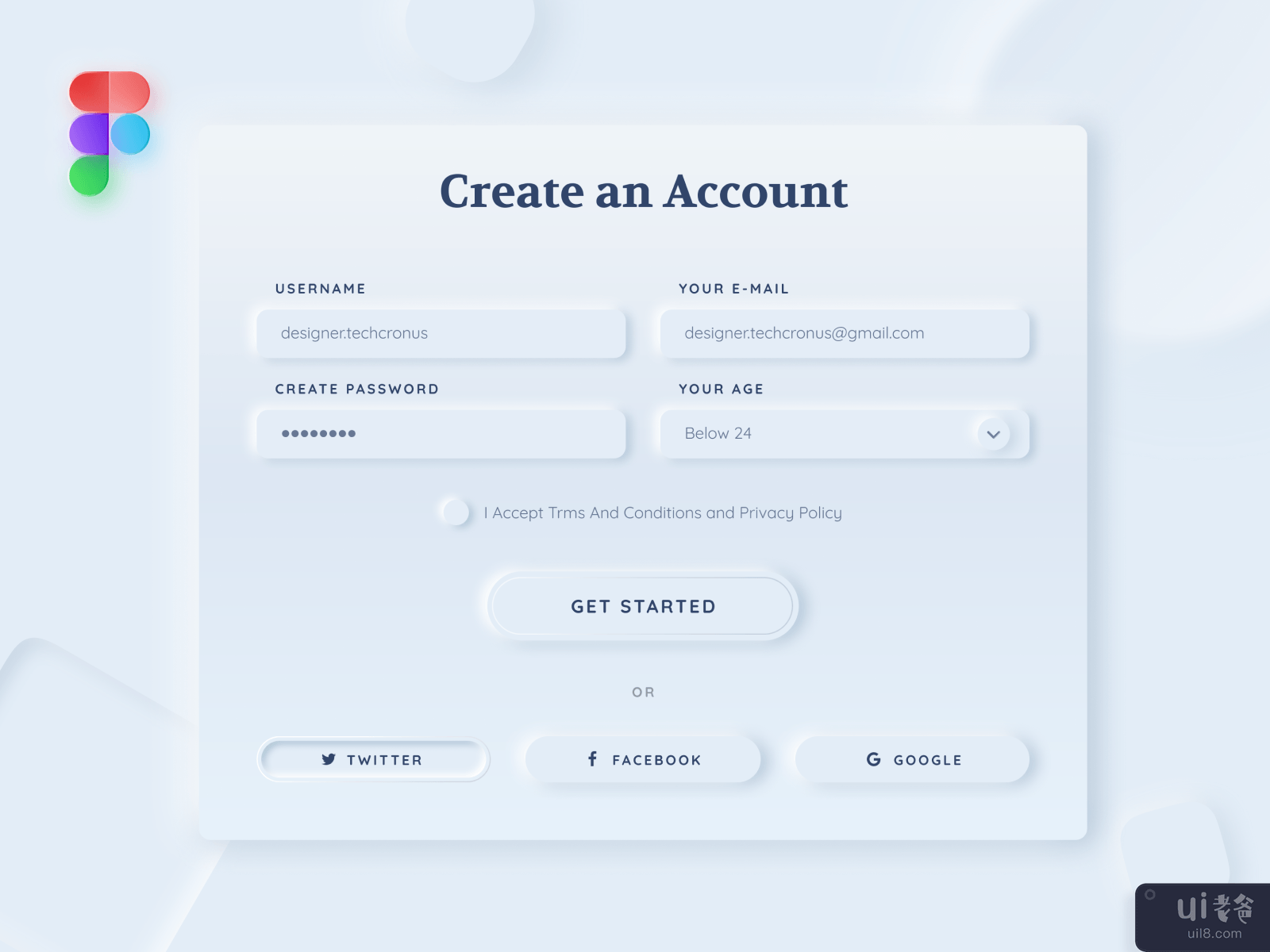 Neomorphism 创建帐户 UI 工具包(Neomorphism Create an Account UI Kit)插图