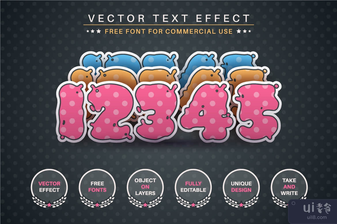 泡泡糖贴纸可编辑文本效果字体样式(Bubble Gum Sticker Editable Text Effect Font Style)插图