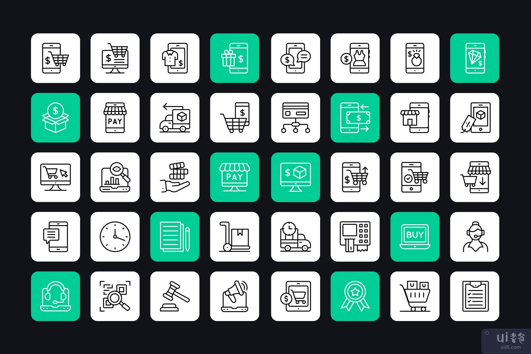 移动购物线性图标包(Mobile Shopping Linear Icons Pack)插图1