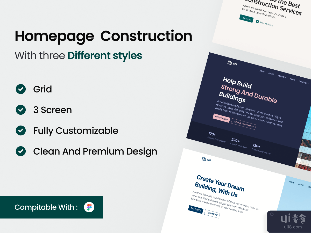 Home page construction with three styles