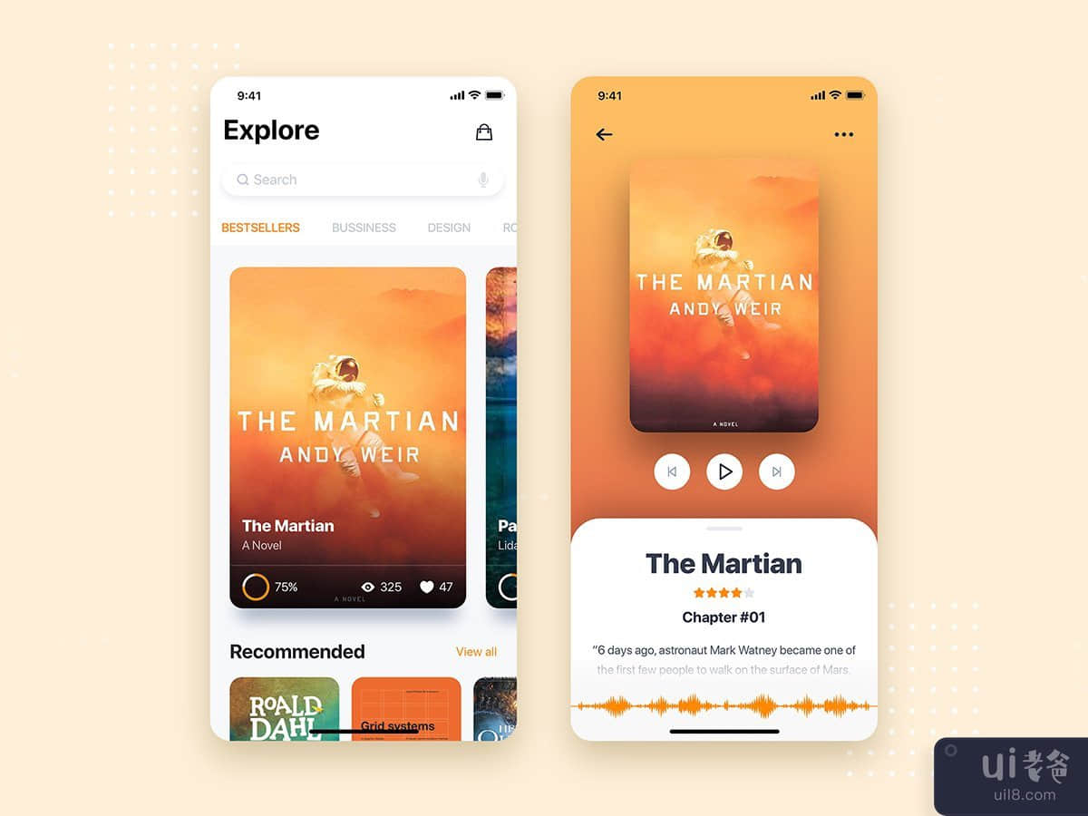 Audio Book Store Mobile App UI Kit Template
