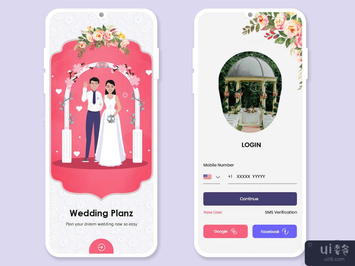 婚礼大厅预订移动应用程序 UI 套件(Wedding Hall Booking Mobile App UI Kit)插图