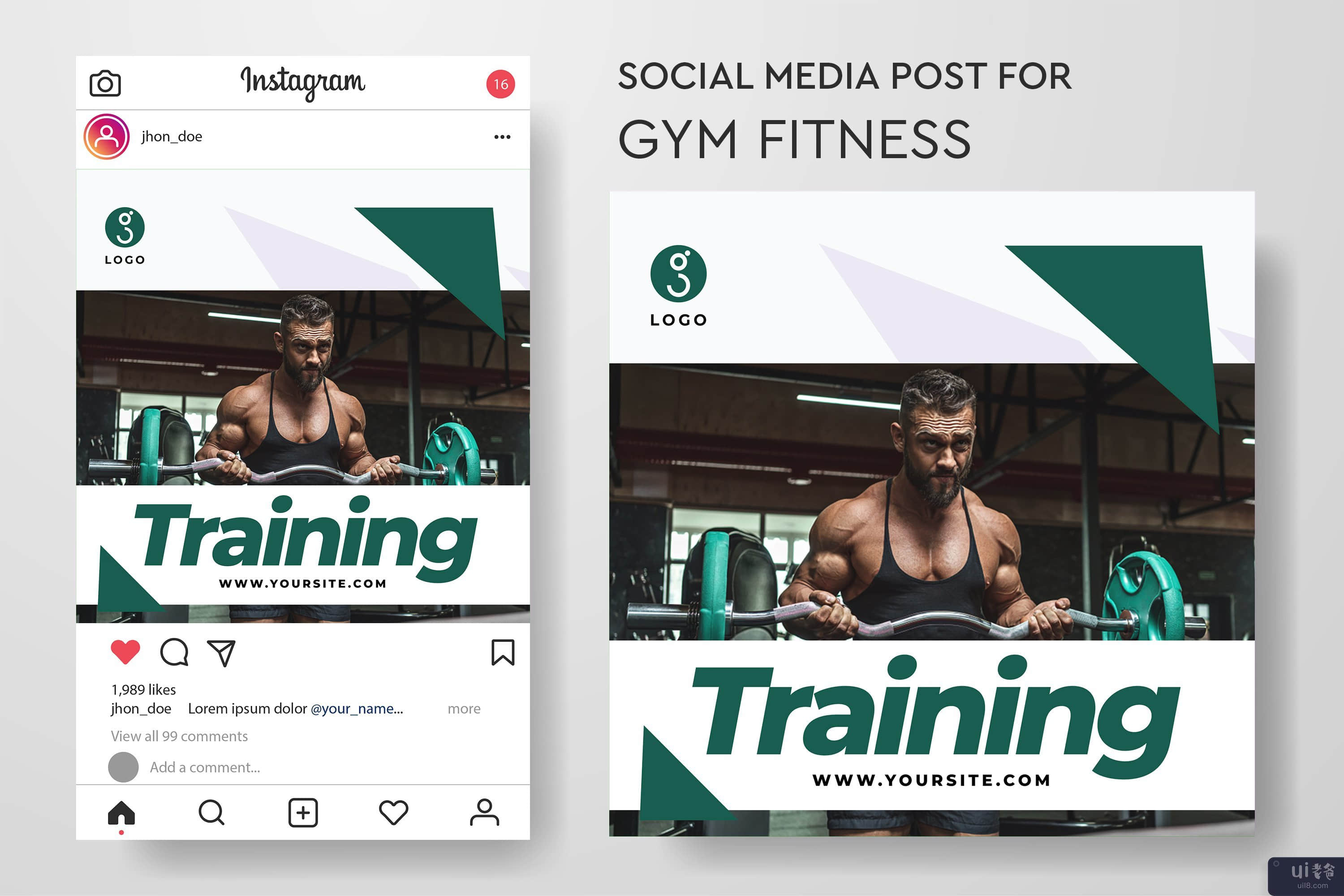 健身房健身的社交媒体帖子模板集合(Social media post template collection for gym fitness)插图3