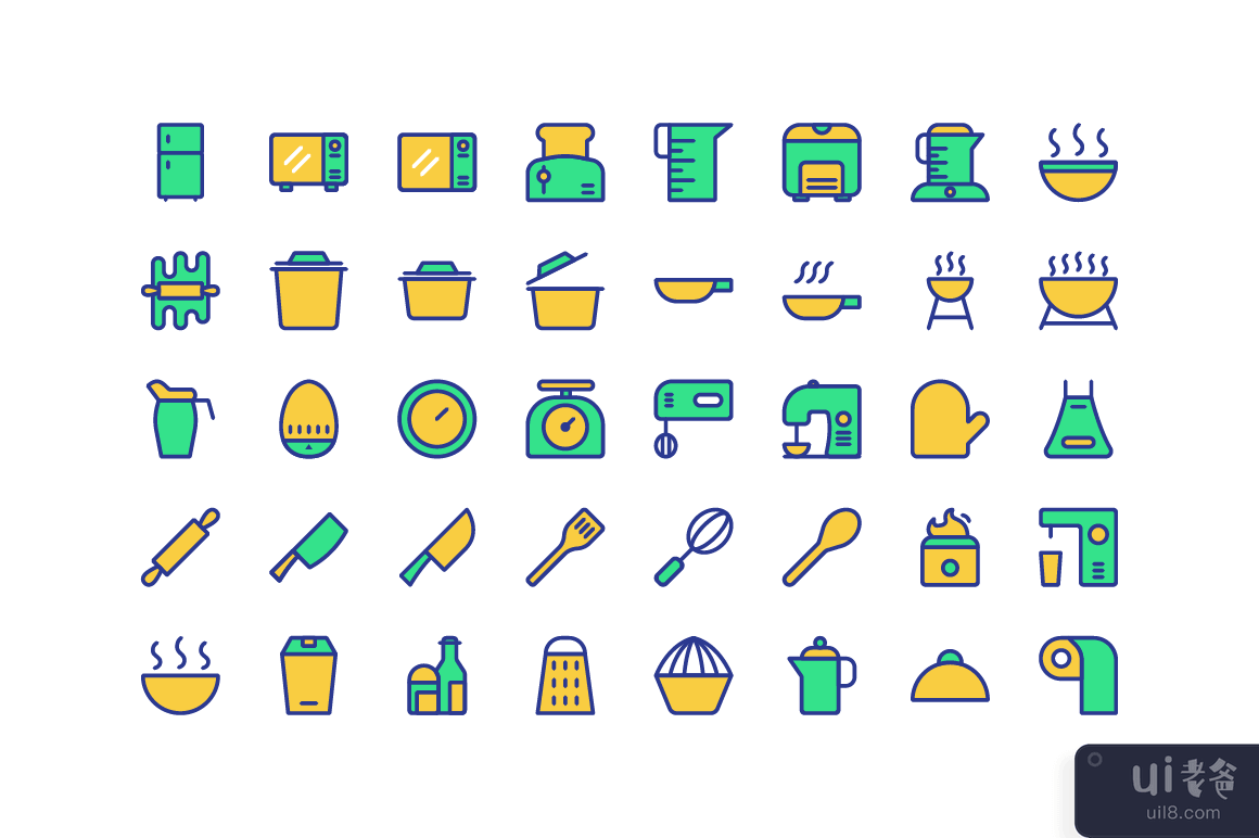 厨房烹饪图标集矢量(Kitchen cooking icon set vector)插图3