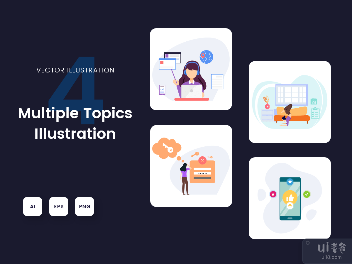 M10 - Multiple topics illustration for landing page