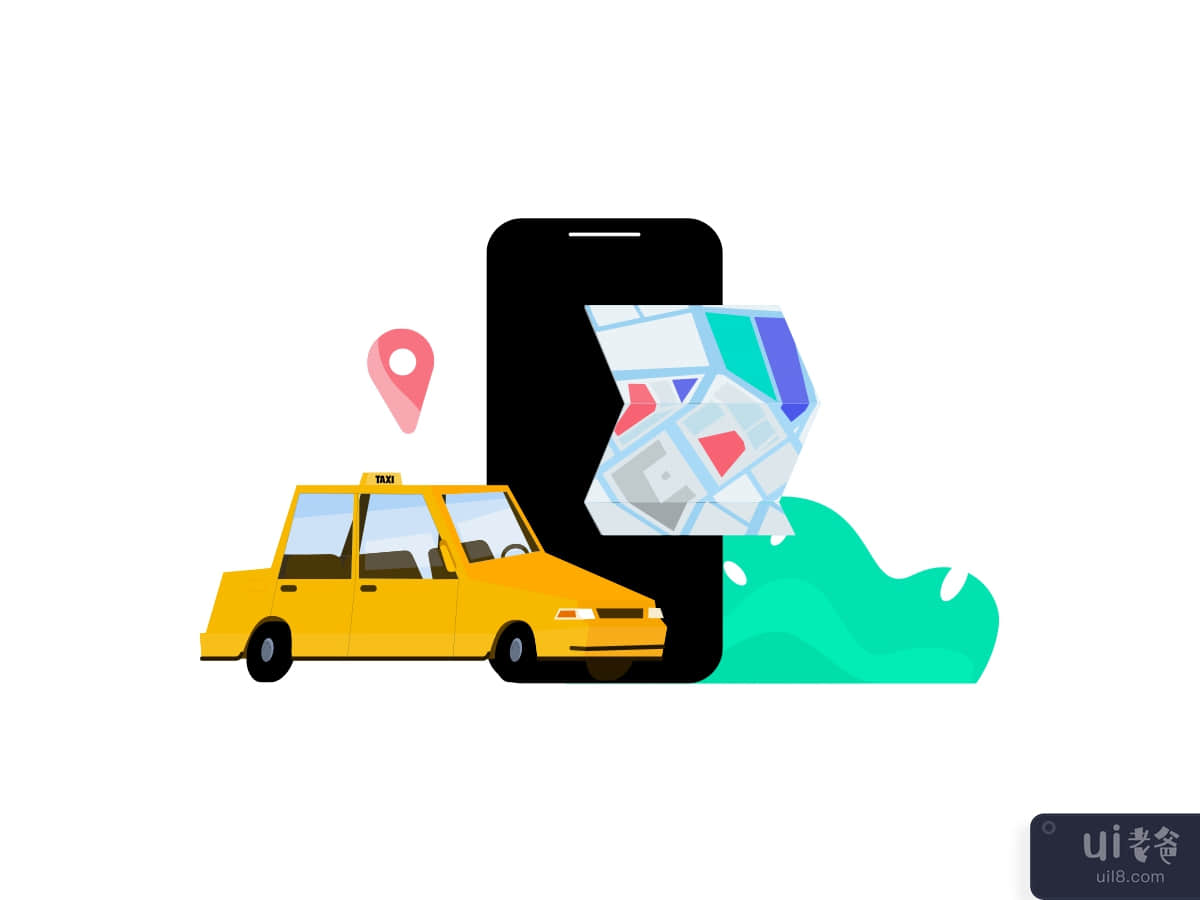 Location Taxi on Phone - Illustration