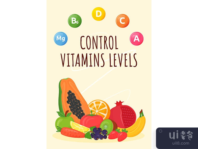 Control vitamins levels poster flat vector template