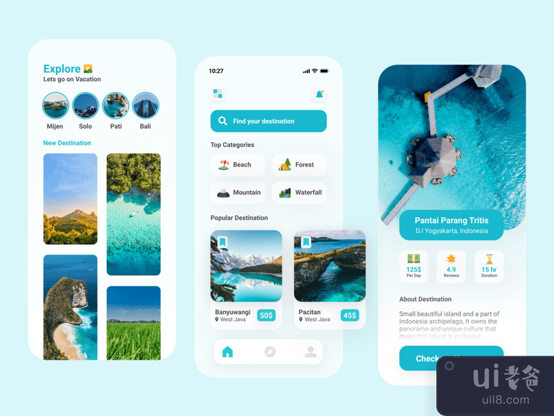 Travel & Vacation app in Glassmorphism