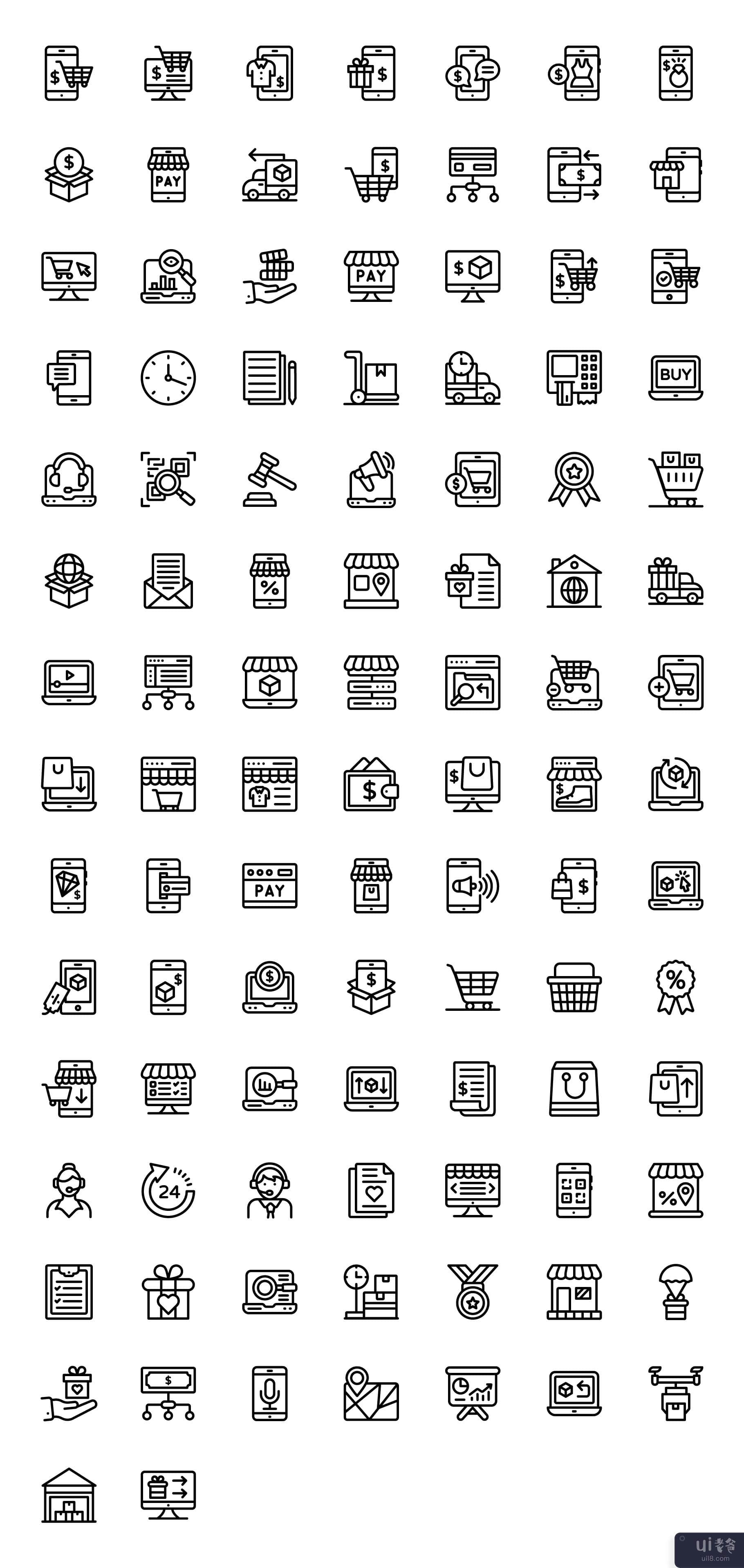 移动购物线性图标包(Mobile Shopping Linear Icons Pack)插图