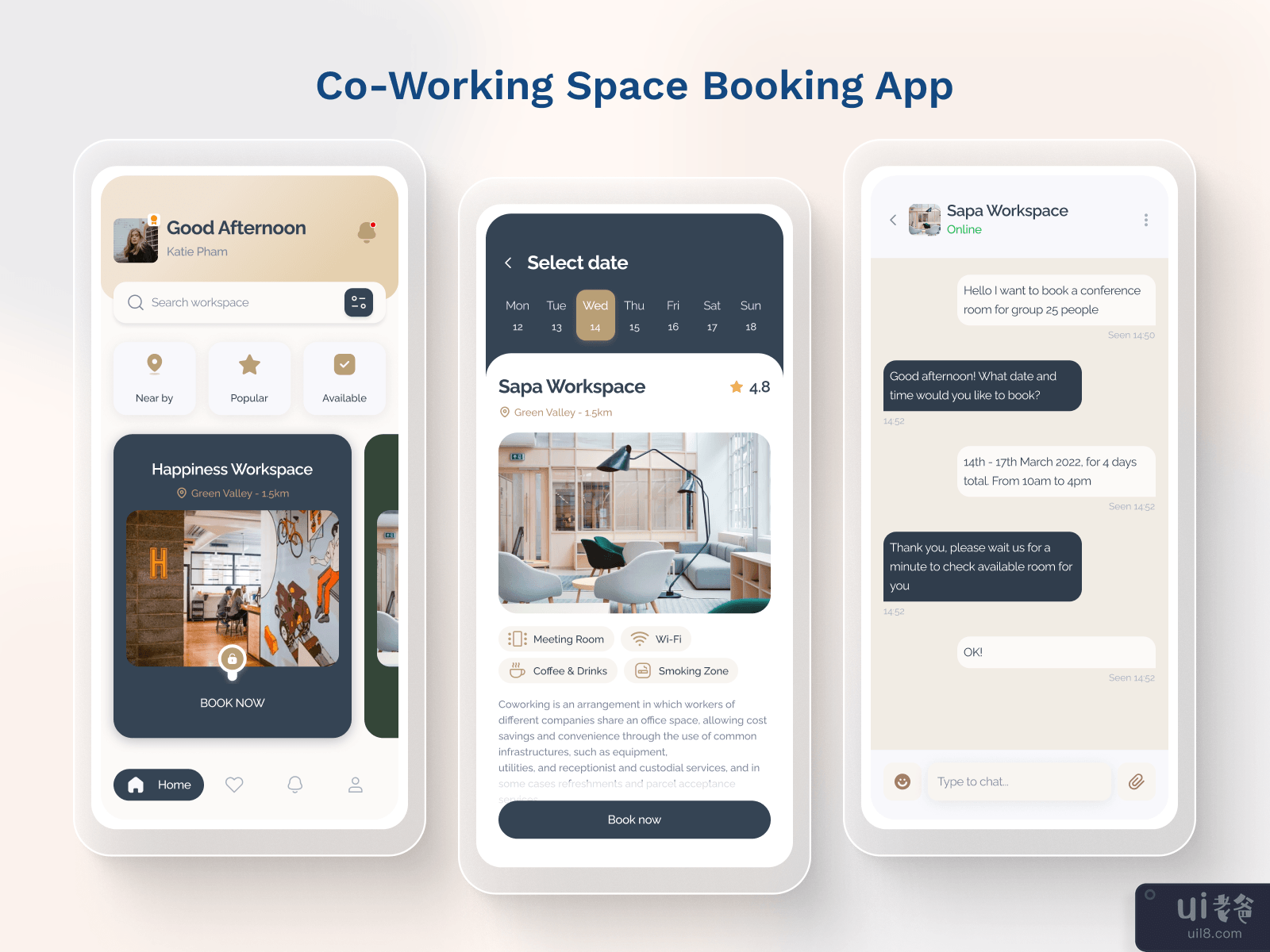 共享办公空间预订应用概念(Co-working Space Booking App Concept)插图