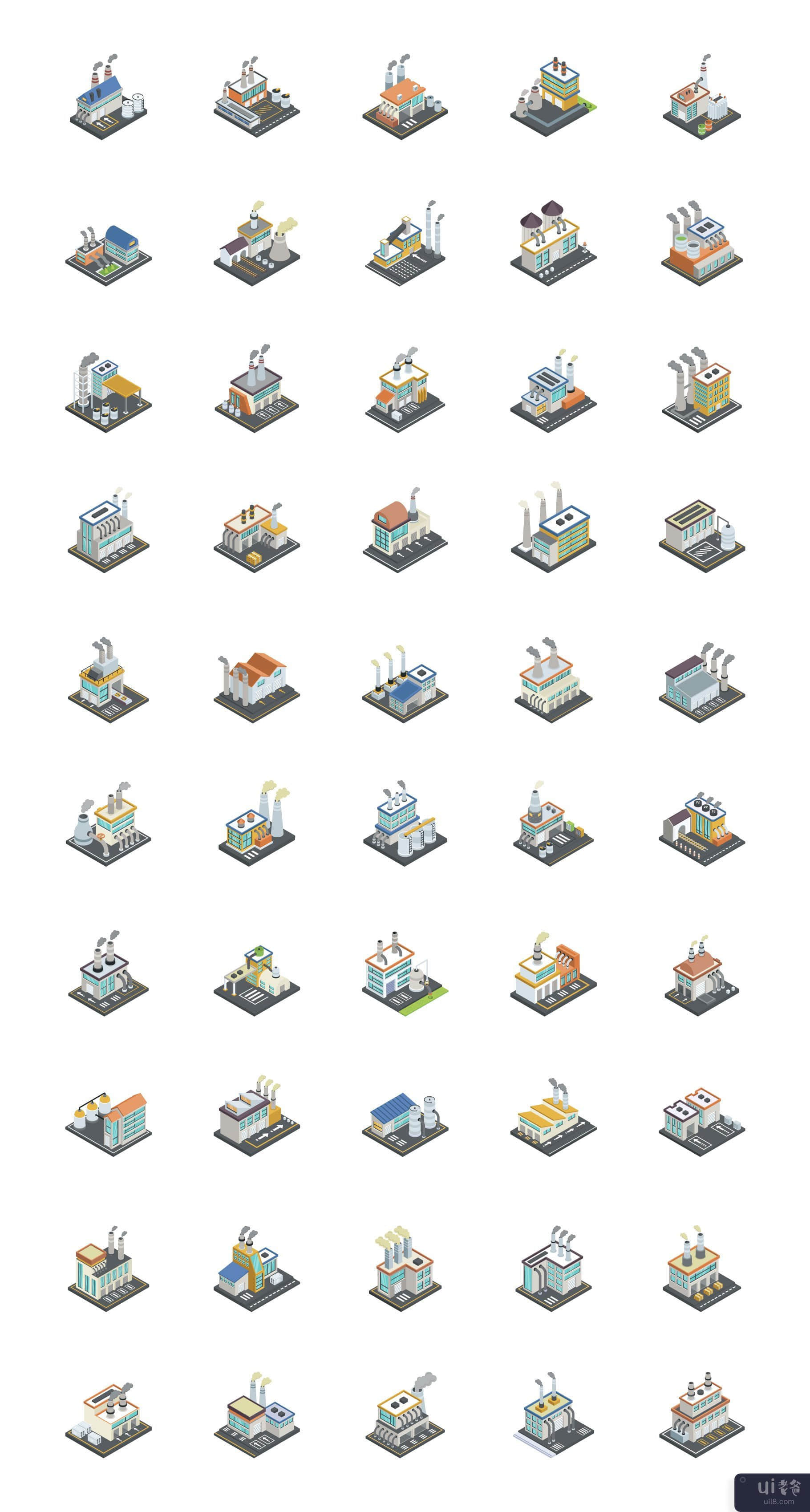 50 个工业等距图标(50 Industrial Isometric Icons)插图