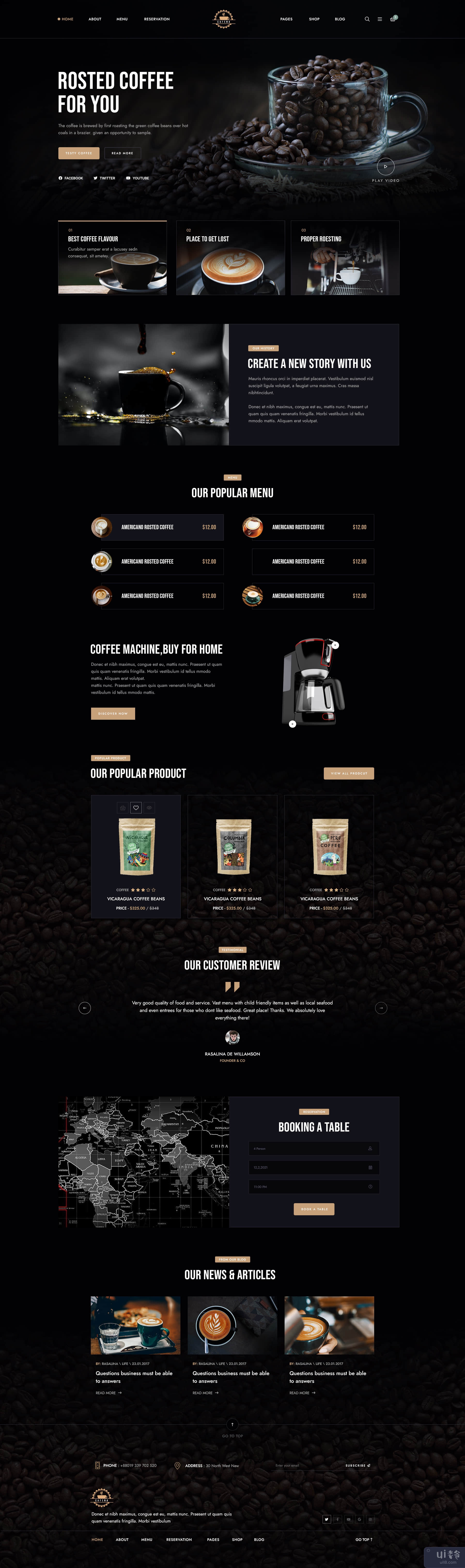Cafena_Coffee 店 PSD 模板(Cafena_Coffee Shop PSD Template)插图