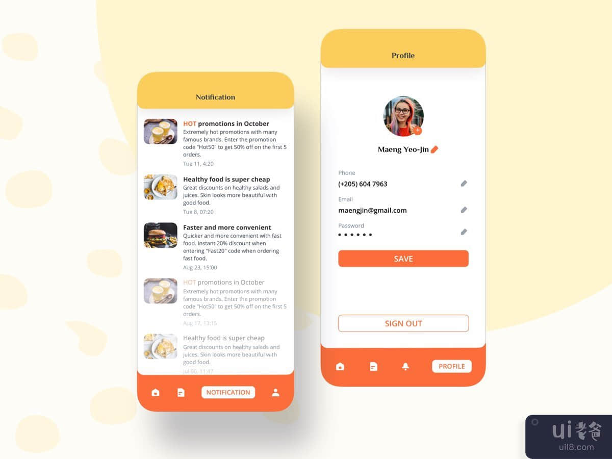 Notifications and Profile Mobile UI Kit