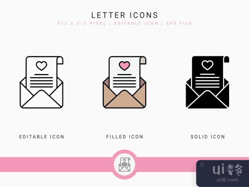 Letter icons set vector illustration with solid icon line style