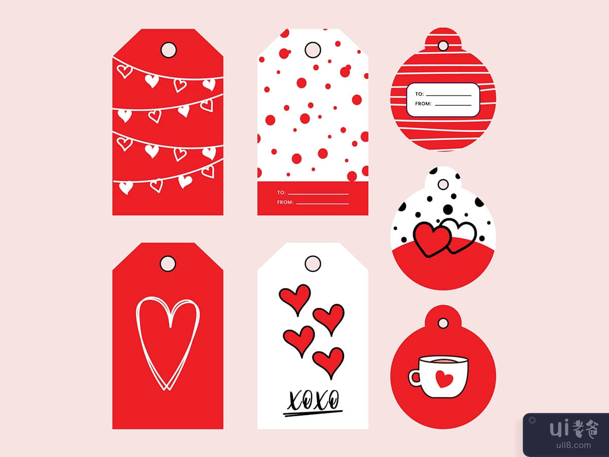 Valentine Hearts tag collection with valentines day theme