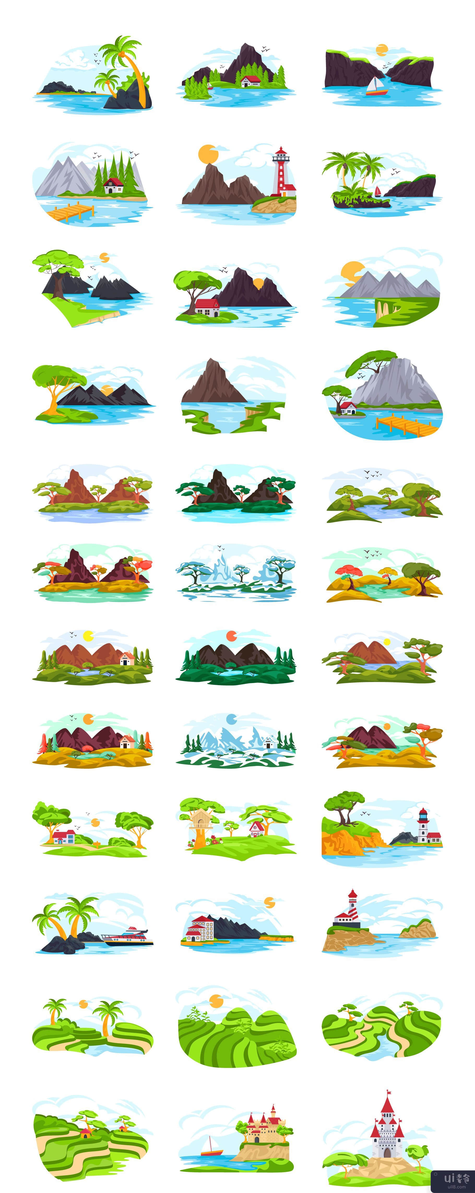 71 个平面景观插图(71 Flat Landscape Illustrations)插图1