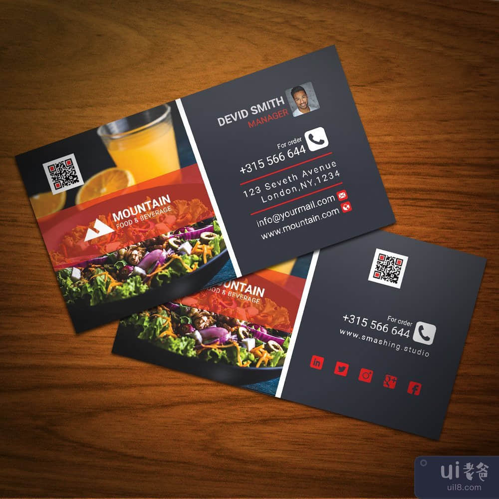 餐厅预订和订购名片模板(Restaurant Booking and order Business Card Template)插图2