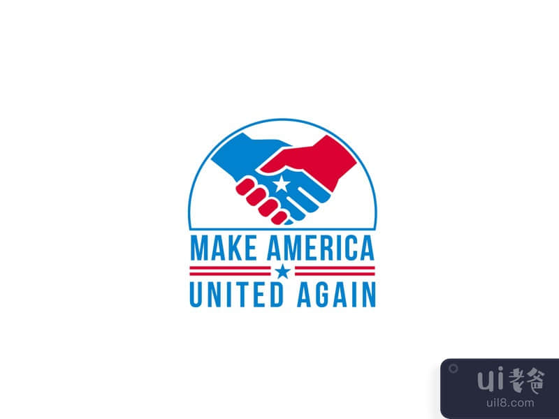 American Handshake with USA Star Words Make America United Again