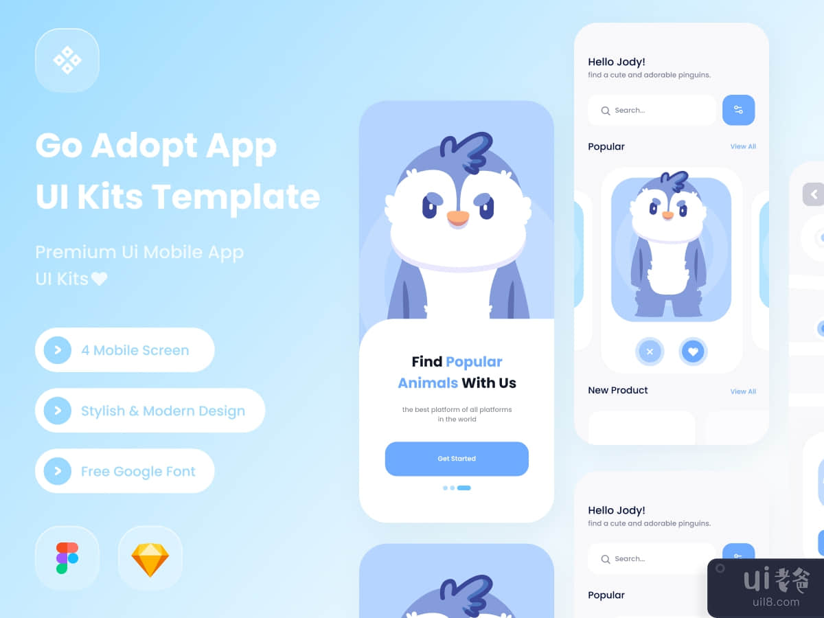 Go Adopt premium mobile app ui kits template