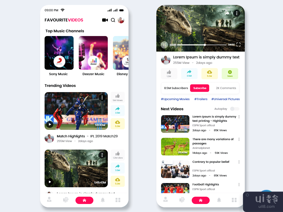 在线观看视频和音乐移动应用程序 UI 套件(Watch Videos and Music Online Mobile App UI Kit)插图3