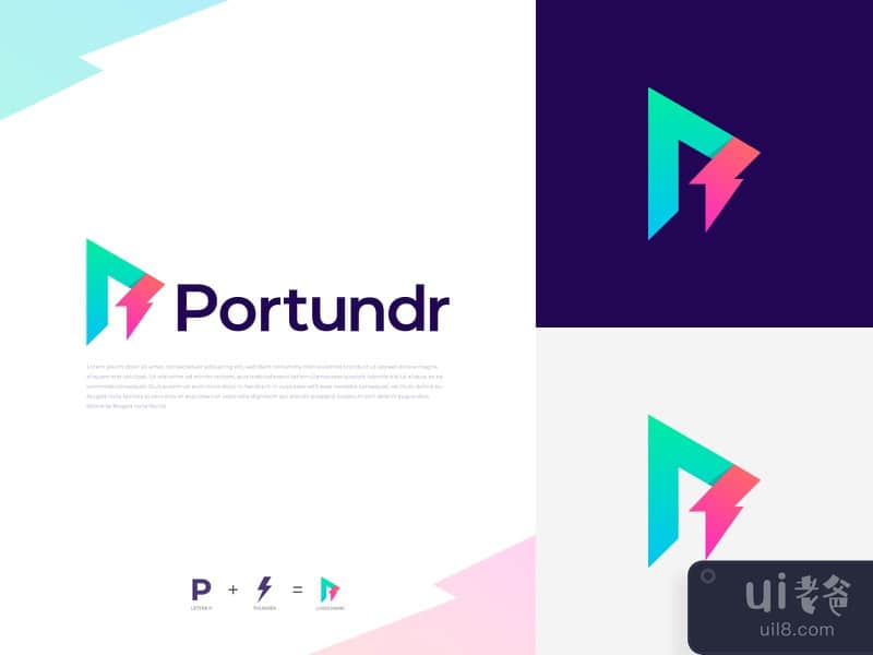 Portunder Logo Branding - Letter P+Thunder Logo 