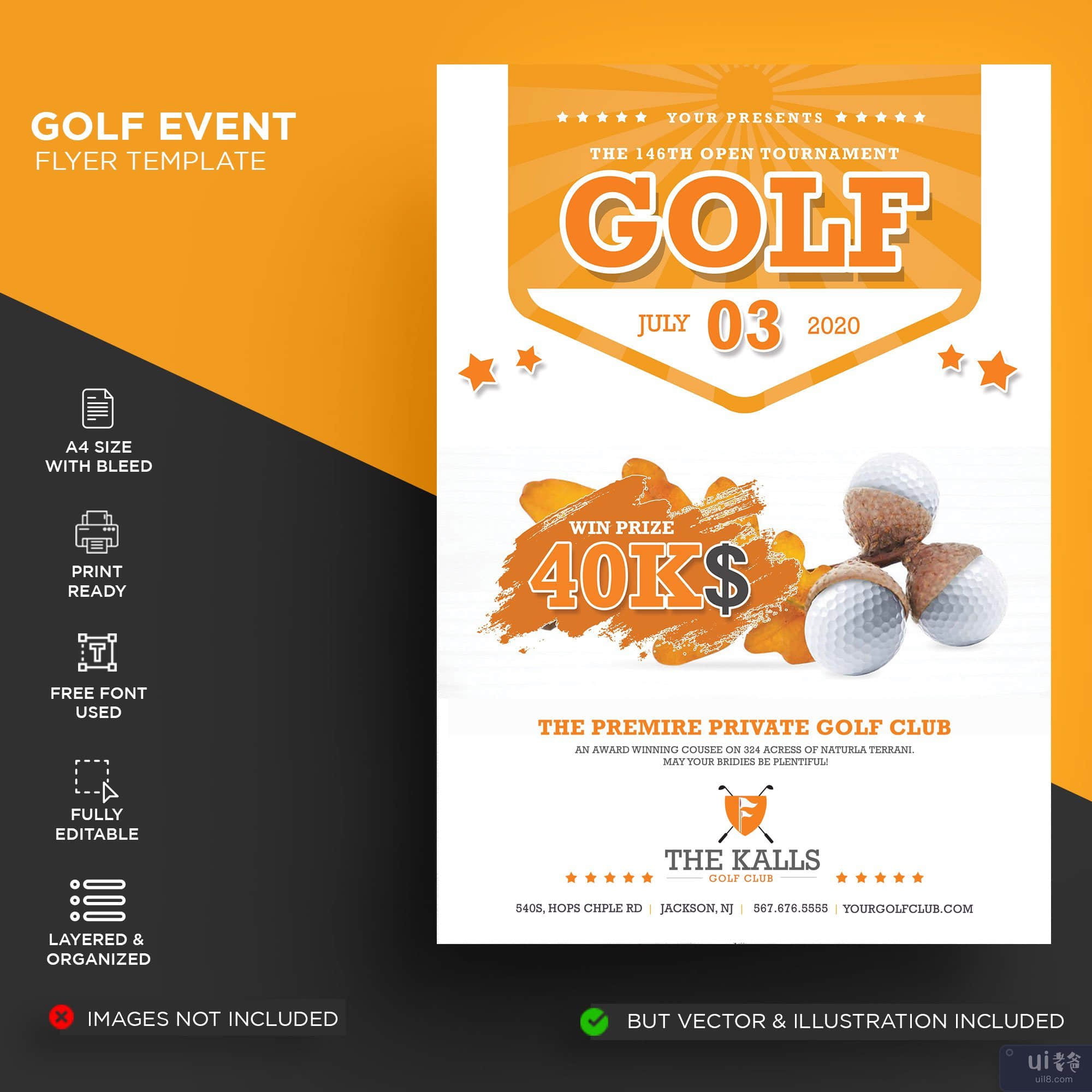高尔夫赛事传单模板(Golf event flyer template)插图