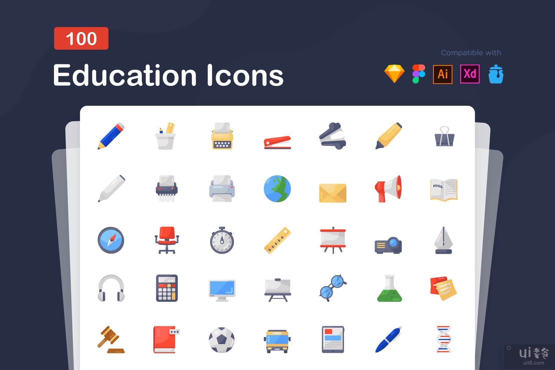 现代平面风格的教育图标(Education Icons in Modern Flat Style)插图7